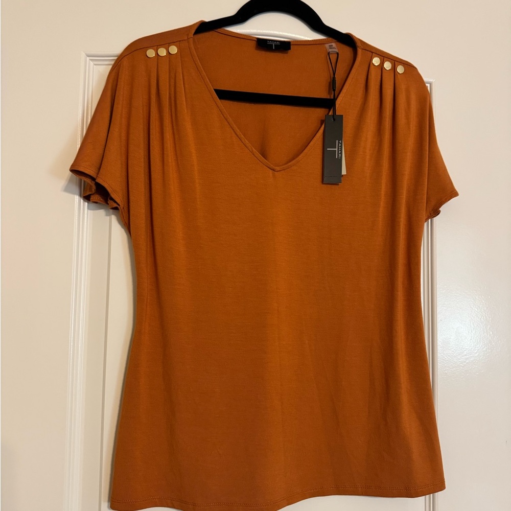 Tahari Orange Short Sleeve Relaxed Blouse